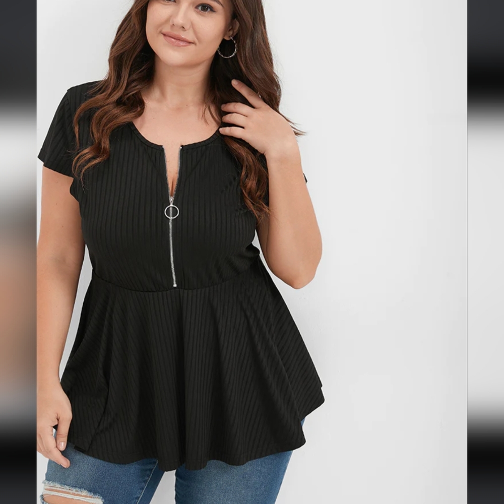 Cap sleeve zipper neck top